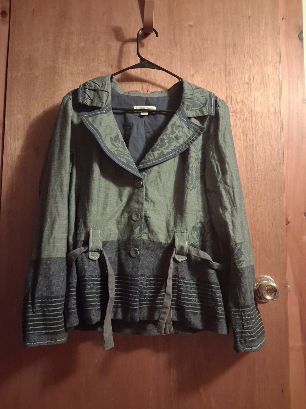 Coldwater Creek Grey and Navy Button-Front Jean Jacket